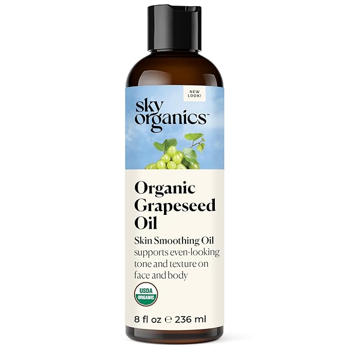 Sky Organics Organic Grapeseed Oil 8 fl oz, 100% Pure & Cold-Pressed