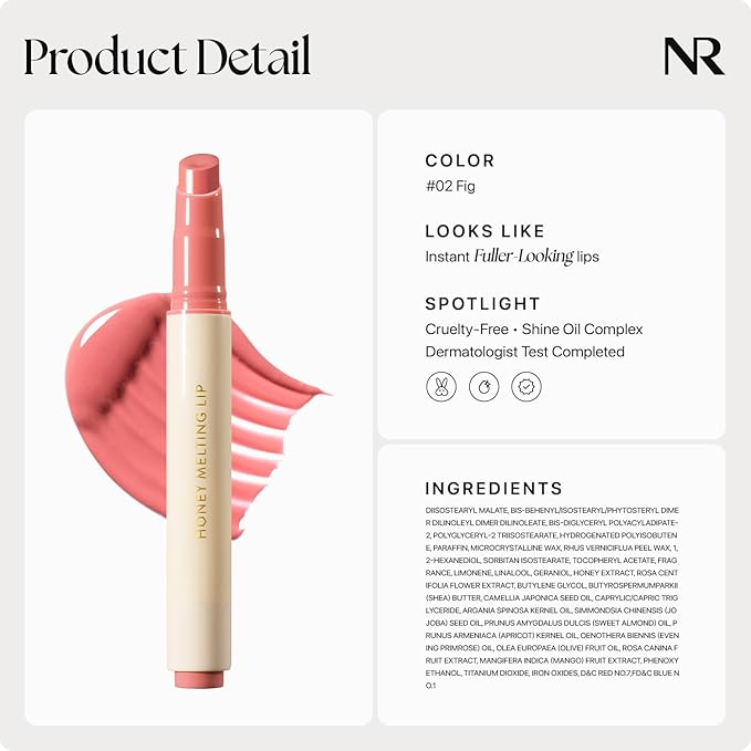 Nature Republic HONEY MELTING LIP (02 FIG) | SOFT LIP STICK, Hydrating Gloss, Moisturizing balms, Sheer tint, Shine & Nude, Glowy Finish, korean make up