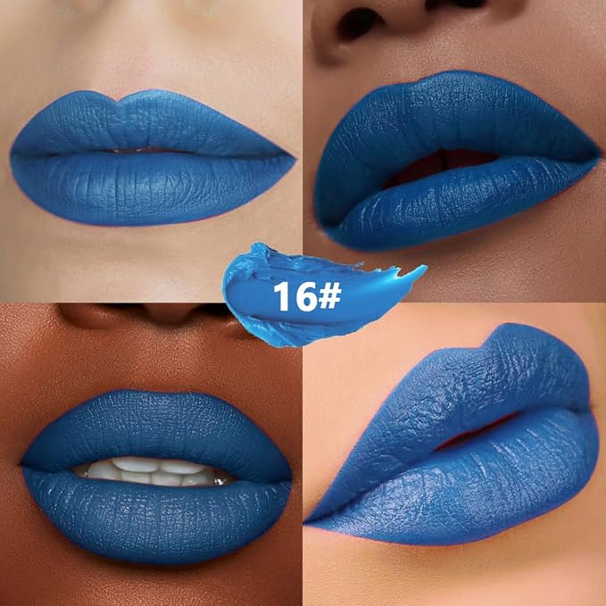 IATMOMOD Light Blue Cream Matte Lipstick Stick 16#, Longwear Full Coverage Velvet Lip Color, Waterproof Multi-Use Lip & Cheek Makeup for Party & Daily Wear, Labial con color mate para uso diario