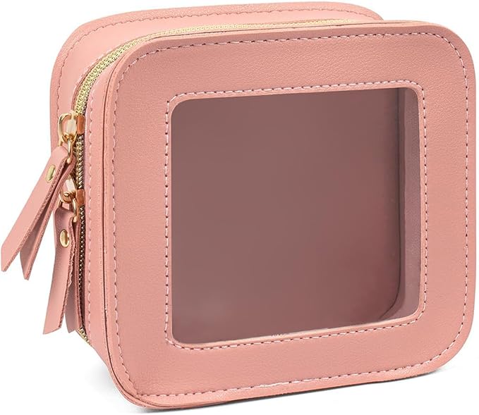 FFpaw Small Clear Makup Bag, Clear Cosmetic Bags with Zipper Waterproof Small Travel Cosmetic Case Cute Make Up Pouch Mini Car Essentials for Women Travel Car Organizer (Mini Pink)