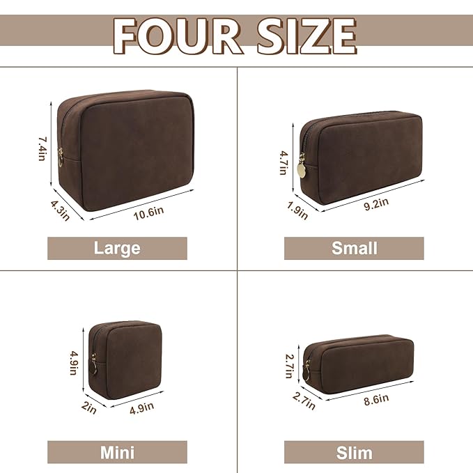 UIXIZQ Small Makeup Pouch for Purse, Suede Travel Toiletry Storage Pouch Cute Preppy Cosmetic Bag for Women Girls, Waterproof Makeup Organizer Skincare Bag Purse with Zipper (Small-Coffee)