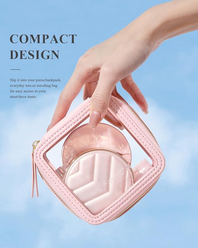 Camdeez Rownyeon Clear Cosmetic Bag Mini Makeup Bag Cute Clear Make Up Organizer Case Travel Toiletry Bag Small Pouches for Women with Zipper (Pink, Mini)