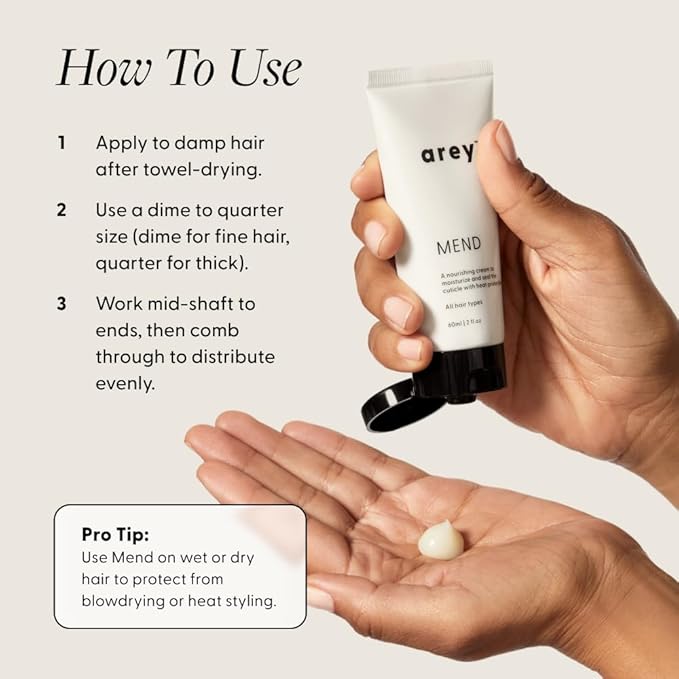 Arey Mend Heat Protectant Conditioner, Protects Hair up to 450°F, 2 Fl Oz