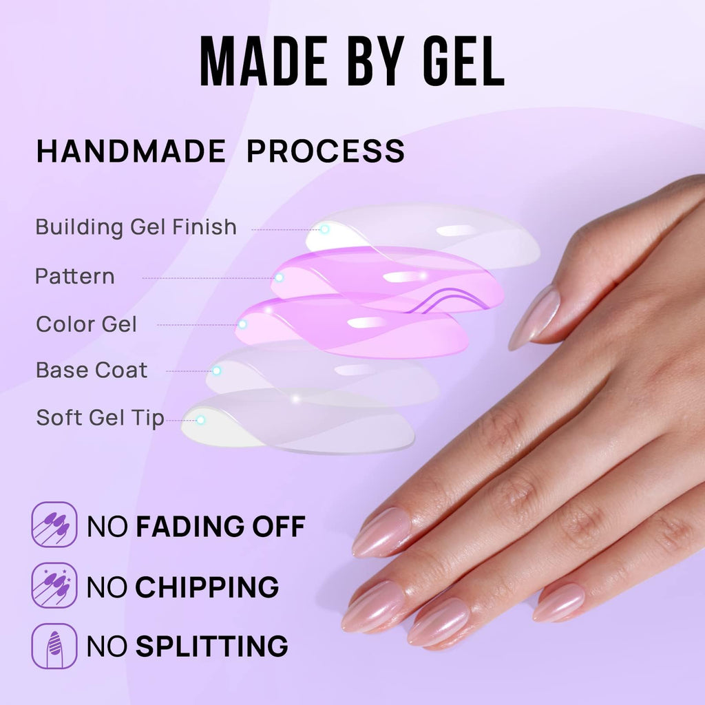 BTArtbox Press On Nails, Nudies, Short Almond, Short Nude Chrome, 32Ct
