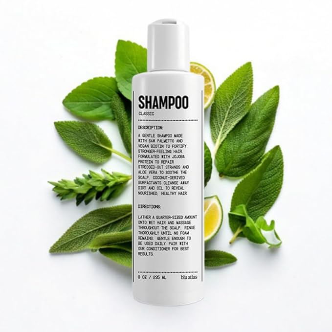 Blu Atlas Natural Shampoo for Men — Sulfate-Free for All Hair Types, 15 Ingredients, No Filler, Helps with Dandruff and Dry Scalp — Classic Scent, 8 oz