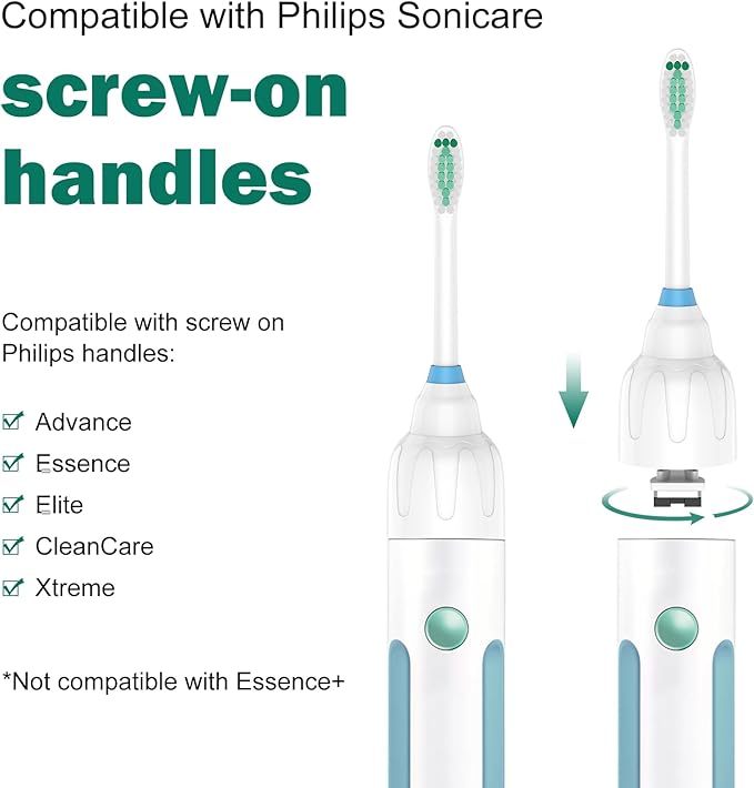 Replacement Toothbrush Heads for Philips Sonicare E-Series/Essence/Xtreme/Elite and Other Screw-on Models, 4 Pack, Dupont Bristles for Effective Cleaning