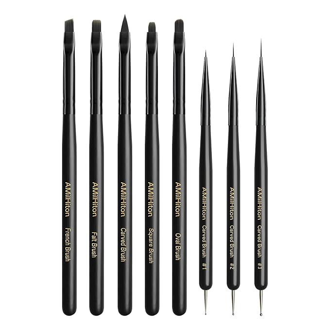 AMilliHiton 8PCS Nail Art Brush Set for Gel Polish & French Tips, Black Wood