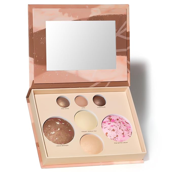 Baked Face and Eye Makeup Palette with Bronzer, Blush, 2 Highlighters & 3 Eyeshadows, Smooth Blendable Powder, Neutral Shades, Travel Compact Gift Set for Women