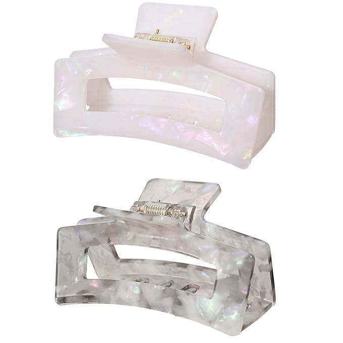Textention Cellulose Acetate Hair Clips for Women, Rectangle Tortoise Shell Celluloid Strong Hold Claw Clips for Thin Thick Hair, Barrette Jaw Clamp Styling Accessories for Ladies Mother (2 Pack)