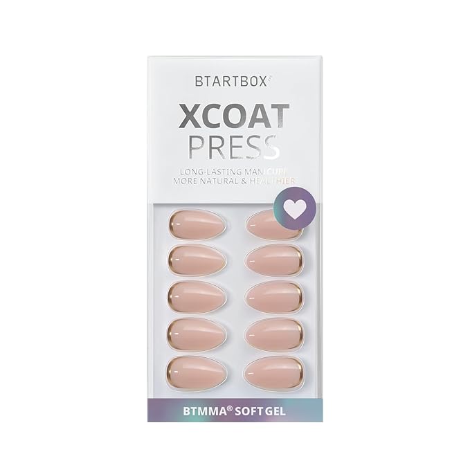 BTArtbox Press On Nails, Gold End, Short Almond, Gold Foil, 32Ct