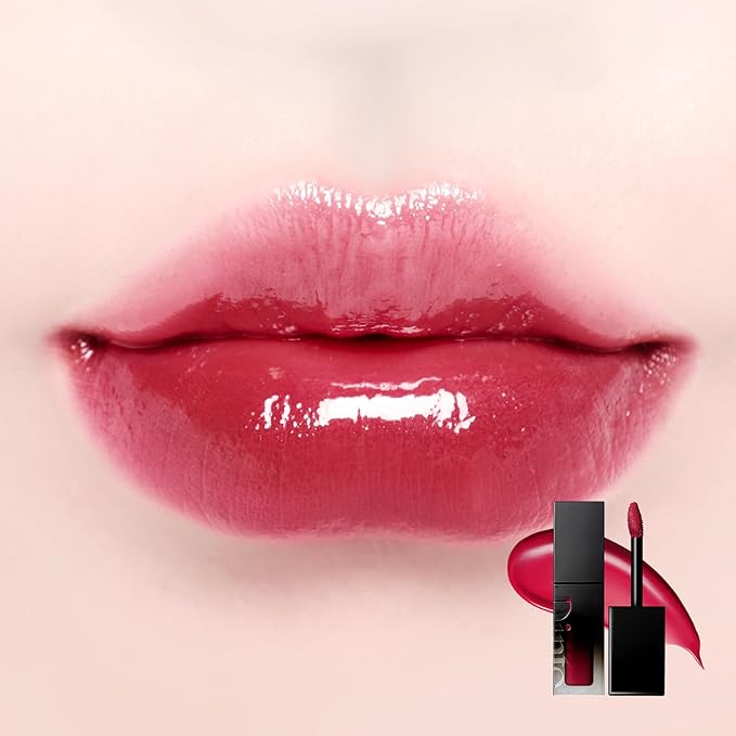 DINTO Blur-Glowy Lip Tint (225 Passio) – Dewy Finish Glowy Korean Lip Tint, Long Lasting All Day Stain, Bright Maroon Red, Vegan & Cruelty-Free, 0.11 fl oz