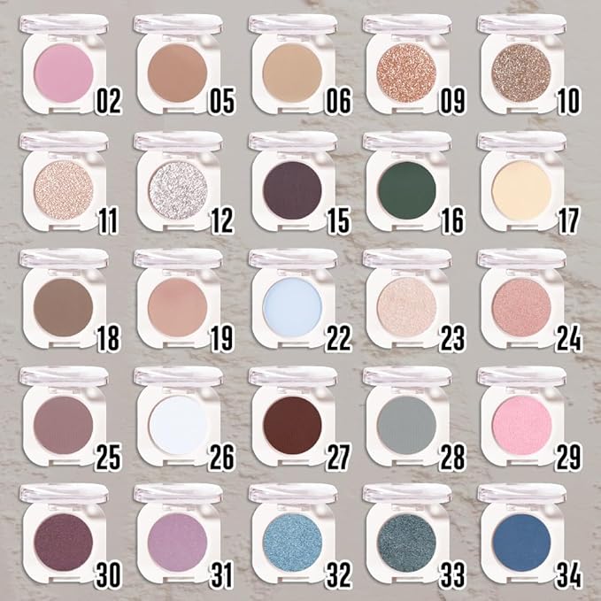 QIDSTERS Slive Glitter Single Eyeshadow, Lightweight Blendable Mini Eye Shadow for Older Women, Monochrome Eyeshadow Palette Makeup Pigmented Waterproof, Vegan & Cruelty-Free, 12