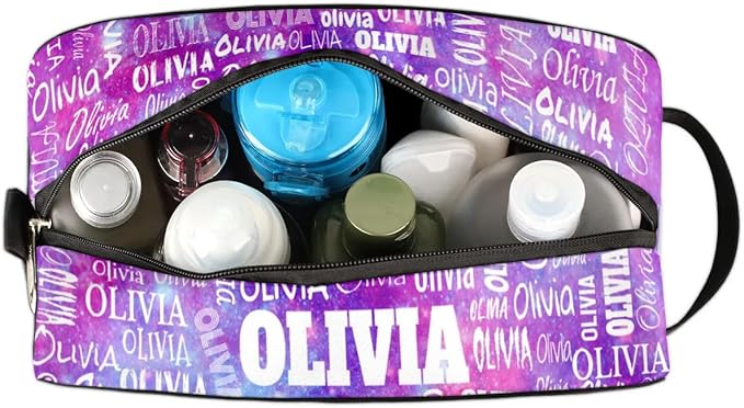 KFNHN Custom Large Travel Cosmetic Bag with Name, Watercolor Purple Galaxy