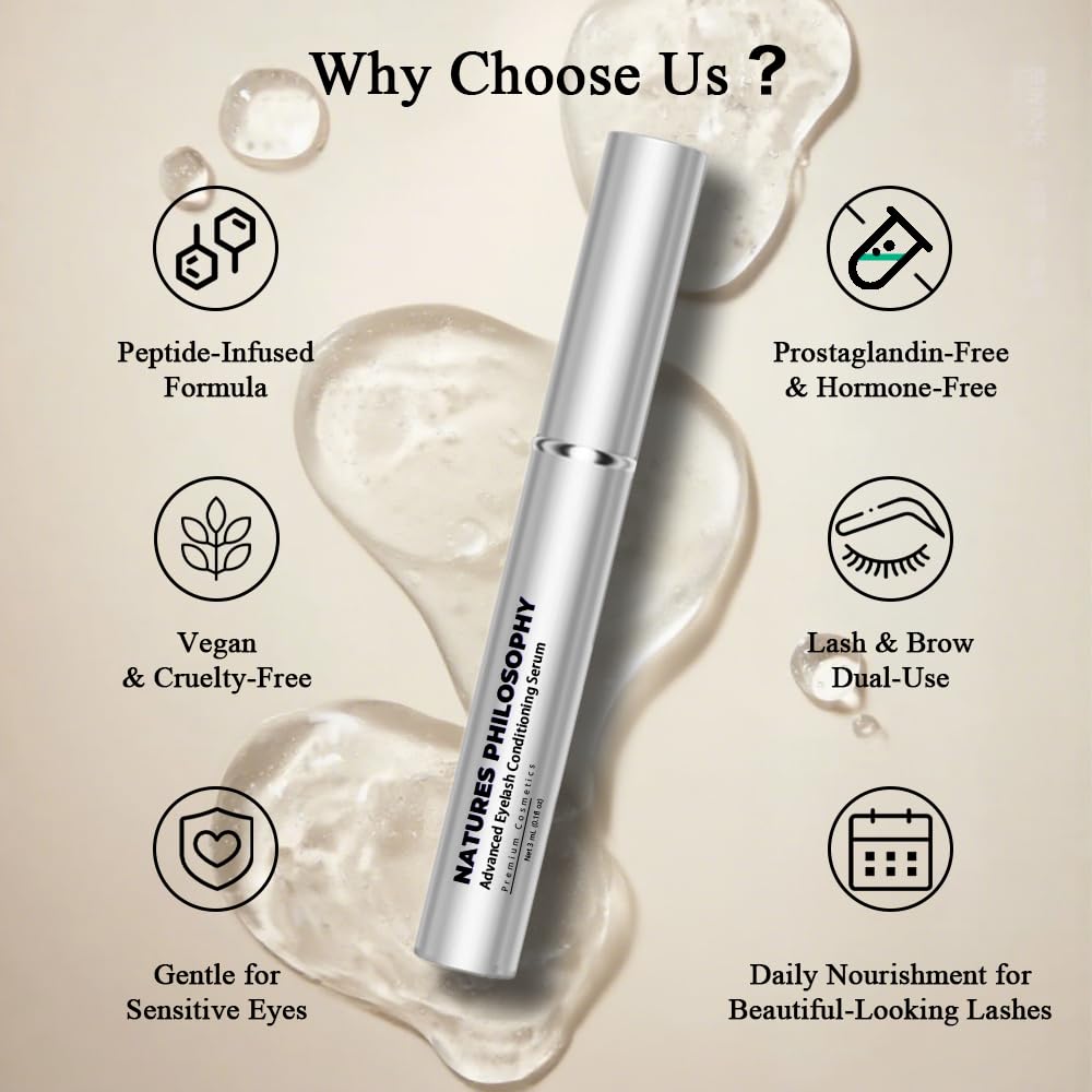 NP NATURES PHILOSOPHY Lash & Brow Conditioning Serum, Multi-Purpose Eye Makeup Base, Prostaglandin-Free Eyelash, Hypoallergenic Repair for Sensitive Dry Eyes, Contact Lens Safe, 3ml