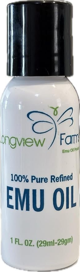 Longview Farms Emu Oil - Hair and Body - 100% Pure & Refined | Pure Emu Oil for Skin & Hair Care | Premium Quality Hydration & Nourishment | 1 Fl. Oz