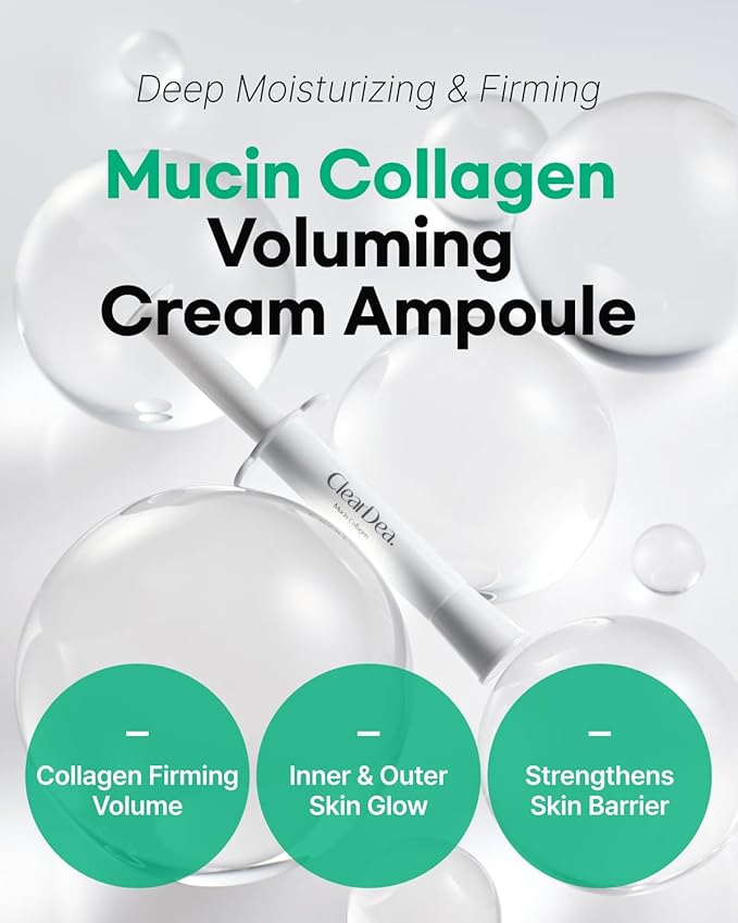 ClearDea Mucin Collagen Voluming Ampoule Moisturizer Face Cream (Dual Collagen + Mucin Care) – Deep Hydrating Facial Skin Care for Women, Glow Up Skincare Essentials - 0.14 Fl Oz x 5ea