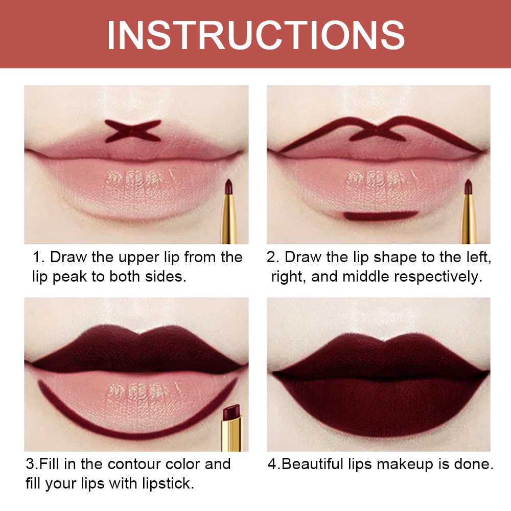 evpct 1Pcs Dark Deep Red Lip Liner and Lipstick Set Kit for Women Matte Lips Kit with Lip Liner Lip Stains Long Lasting Waterproof 24 Hour Lipstick and Lip Liners Combo Lipliners Pencil Set 15#