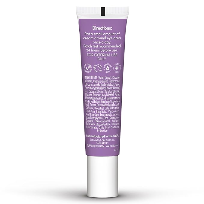 TruSkin Caffeine Eye Cream with Bakuchiol for Dark Circles, 0.5 fl oz