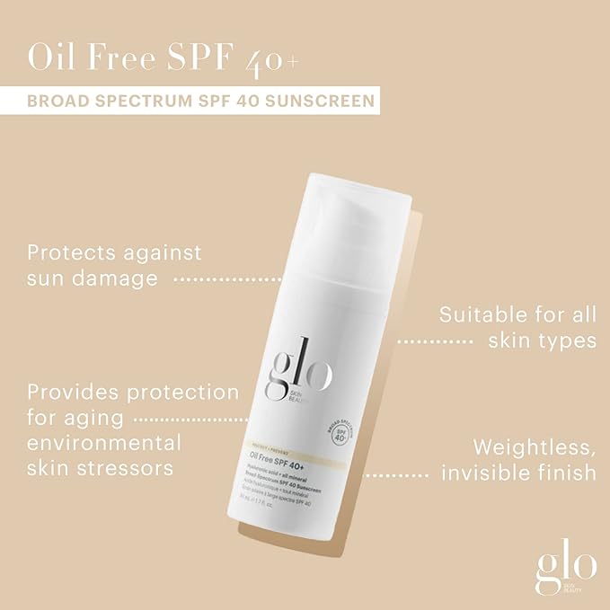 Glo Skin Beauty Oil-Free SPF 40+, 1.7 Fl Oz – Mineral Sunscreen for Face with Zinc Oxide, Hydrating Face Moisturizer with Hyaluronic Acid, Lightweight Broad Spectrum SPF for All Skin Types