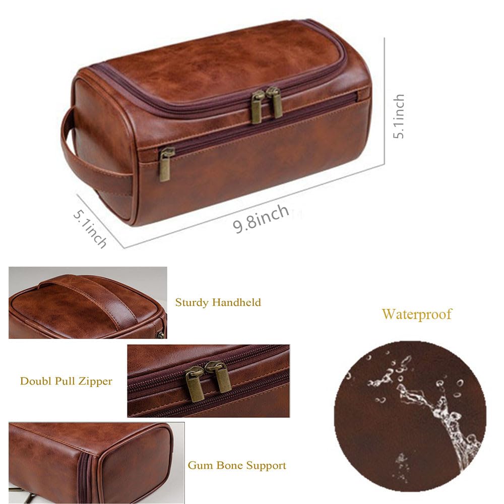 joyinaff Personalized Embroidery PU Leather Travel Toiletry Bag for Men,Stylish Travel Organizer for Travel, Wedding Gift,Customized Monogram Travel Shaving Dopp Kit for Groomsmen (Brown)