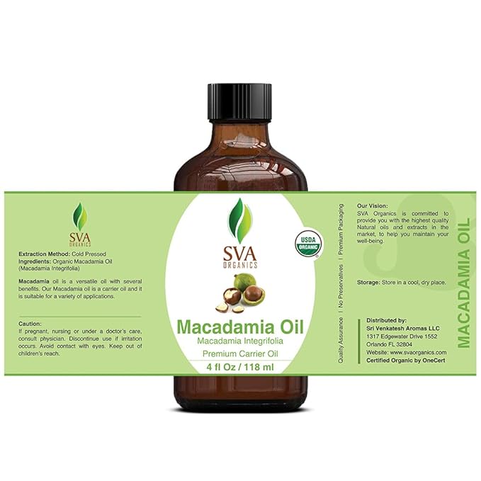 SVA Organic Macadamia Seed Carrier Oil with Dropper, 4 Fl Oz (118 ml)