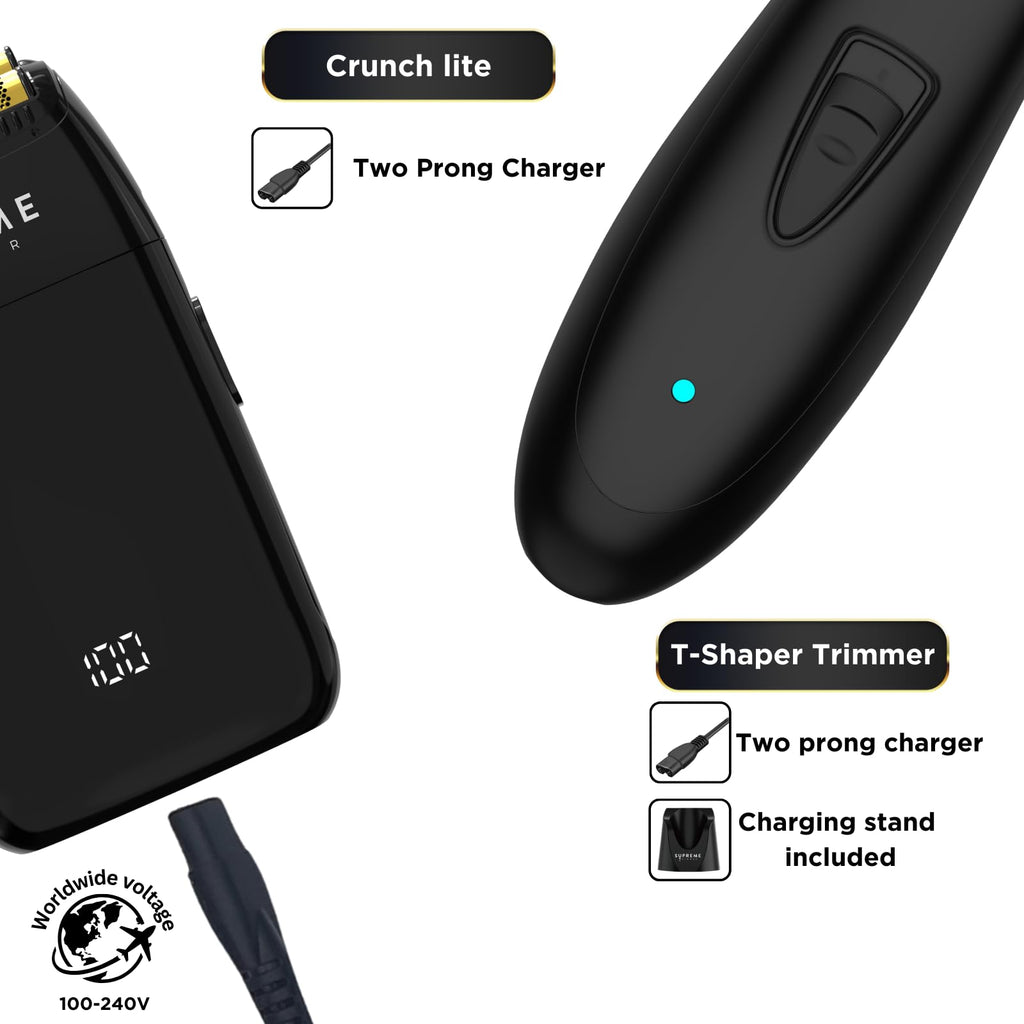 Supreme Trimmer 2-in-1 DLC T-Shaper Beard & Hair Trimmer + Crunch Lite Foil Shaver | Barber-Grade Precision & Travel Kit | Cordless Beard Grooming Set