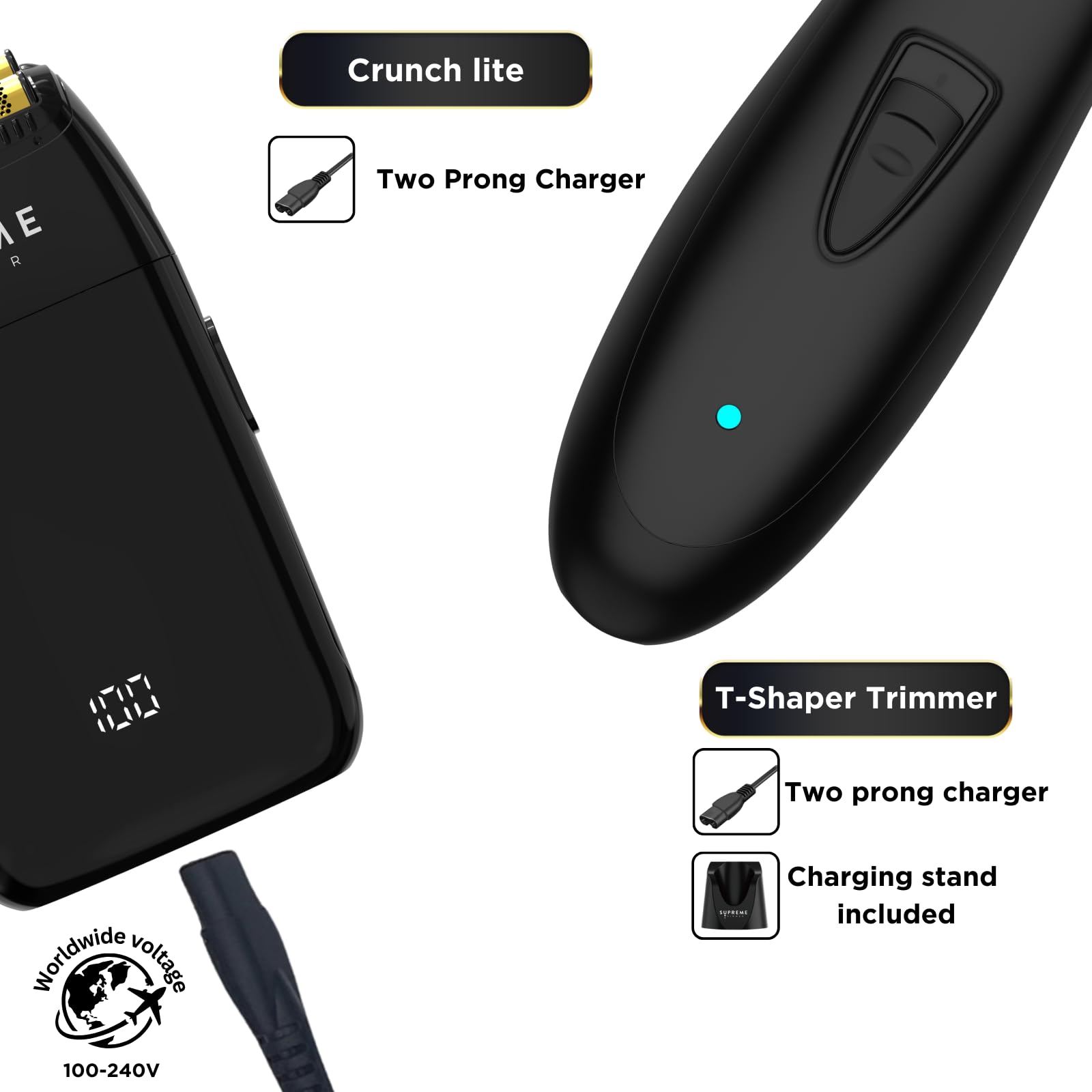 Supreme Trimmer 2-in-1 DLC T-Shaper Beard & Hair Trimmer + Crunch Lite Foil Shaver | Barber-Grade Precision & Travel Kit | Cordless Beard Grooming Set