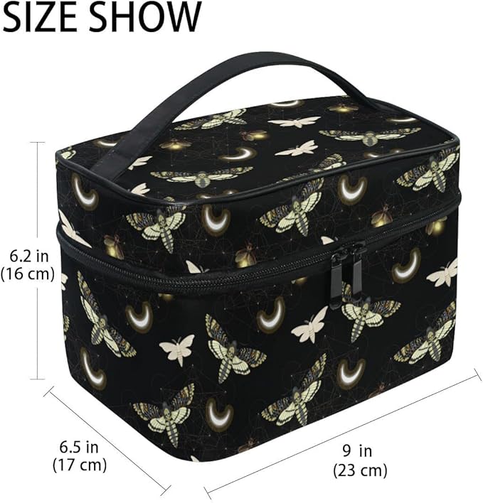MNSRUU Goth Makeup Bag Black, Gothic Moth Butterfly Makeup Organizer Bags Toiletry Bag Box Travel Cosmetic Bag Make Up Train Case for Women Teen Girl Ladies