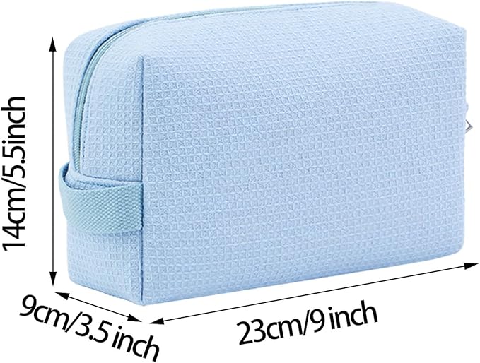 DYSHAYEN Small Waffle Makeup Bag for Travel, Blue