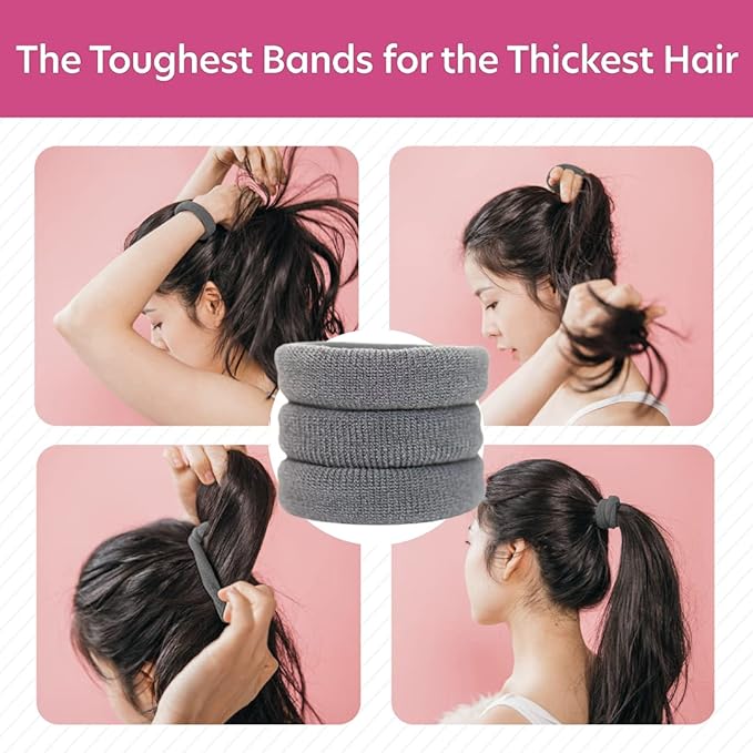 Burlybands Elastic Hair Ties No Damage for Thick Hair, Dark Gray 8 Pack
