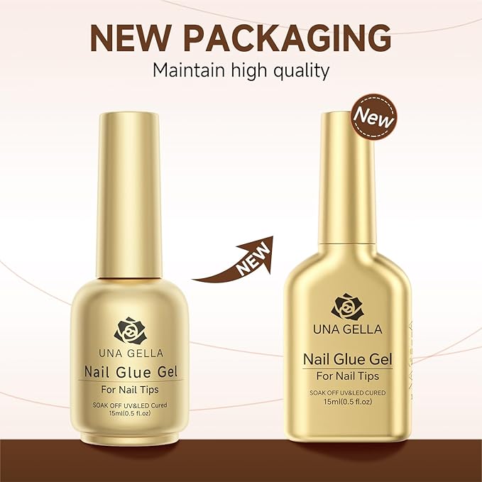 UNA GELLA 6 in 1 Gel Nail Glue for Clear Acrylic Nails Tips, 2Pcs 15ml Super Strong Brush U V Nail Glue Long Lasting Lamp Curing Required for Fake Nails Tips