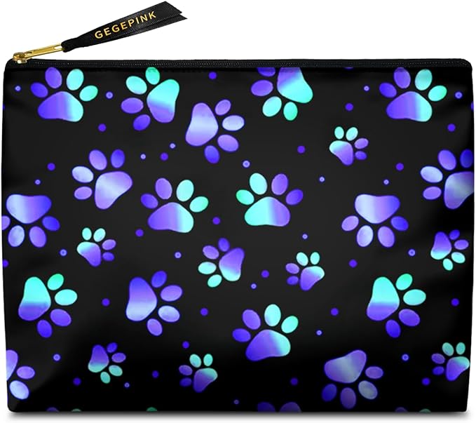 GEGEPINK Cute Makeup Bag for Purse Waterproof Cosmetic Bags for Women Funny Smooth Zipper Travel Toiletry Pouch 10X8 Inches-Paw Print Makeup pouch
