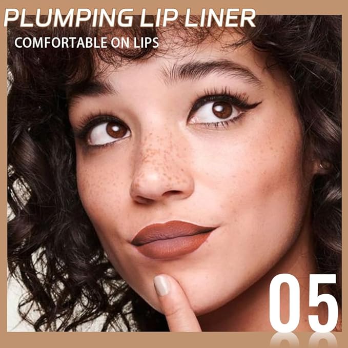 JUAAZIN Brownish Red Matte Lip Liner Pencil, Plump lip pencil liner Long-Lasting Creamy Formula, With Silicone Smudger for Define Contours & Sculpting Lip,Waterproof Non-Staining Crayon Lip Liners 05#