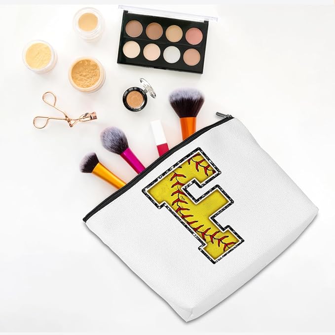 Softball Gifts Initial F Makeup Bag Softball Gifts for Team Cosmetic Bag