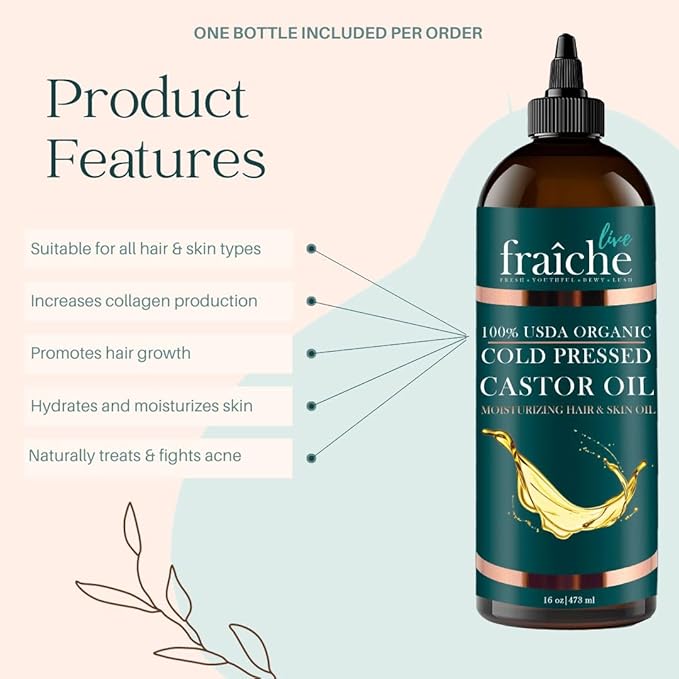 Castor Oil Organic Cold Pressed for Hair Growth & Skin - Aciete De Recino