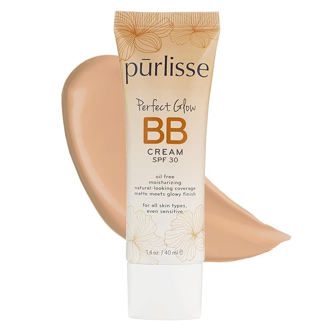 pūrlisse Perfect Glow BB Cream SPF 30 - Luminous Matte Tinted Moisturizer with SPF - Korean Skin Care Formula with Goji & Hawthorn Berry to Hydrate, Brighten & Even Skin - Medium Warm (1.4 oz)