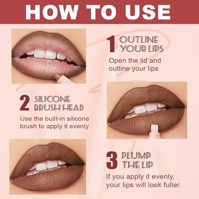 QIDSTERS Plump Matte Crayon Lip Liner Pencil, Maroon Lipstick Lip Liners for Women, 24 Hour Long-Lasting Lip Gloss Makeup, With Silicone Smudger for Define Contours & Sculpting Lip, 05
