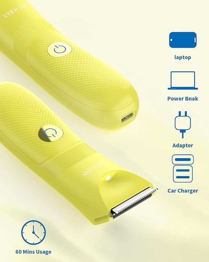 Unisex Hair Trimmer with Adjustable Guards, Cordless Electric Razor, Yellow