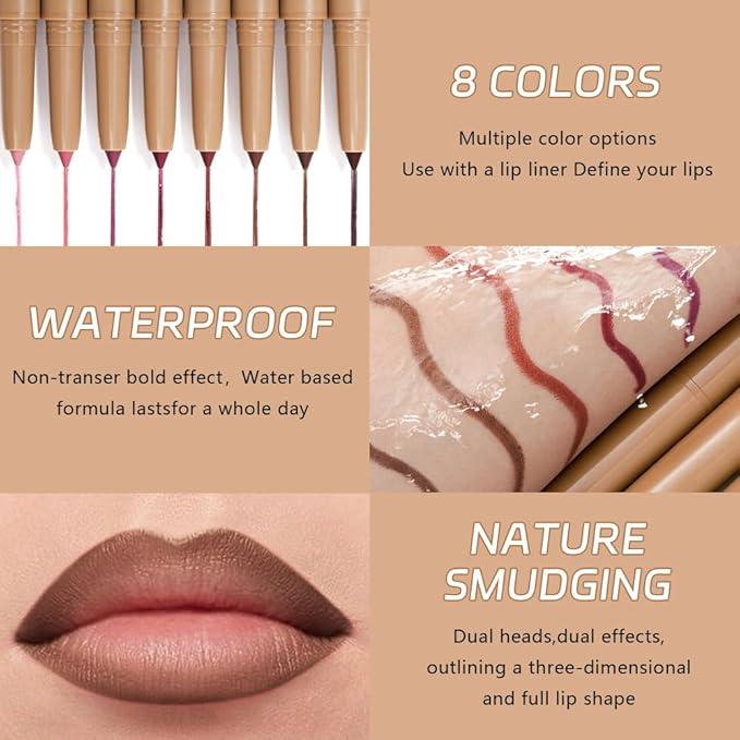 JUAAZIN Saddle Brown Matte Lip Liner Pencil, Plump Lip Liners Long-Lasting Creamy Formula, With Silicone Smudger for Define Contours & Sculpting Lip, Waterproof Non-Staining Crayon Lip Liner 07#