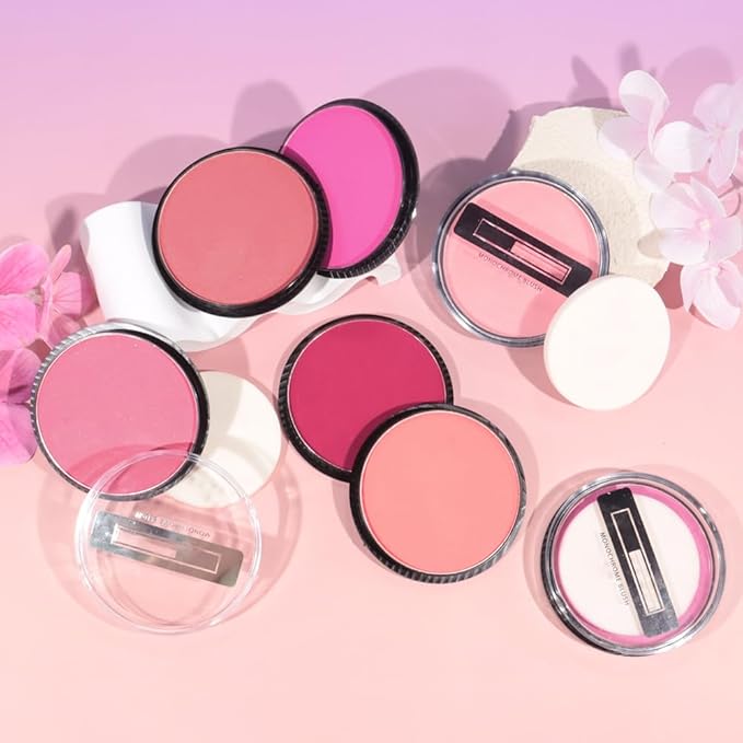 HHLTOH Natural Single Matte for Face Cheeks Blush with Makeup Powder Puff, Nude Pink Monochrome Blush Cream Powder Makeup Palette Blushes Long-lasting Color Blendable Foundation for Women Every Day 05