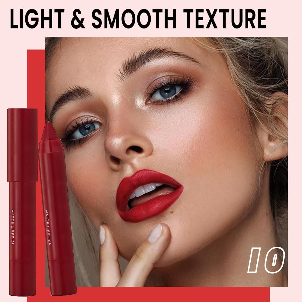 BINGBRUSH Crayon Matte Longwear Lipstick Pack Set,Moisture Smooth Color Stick Ultimate Lip Crayon for Makeup Collection - Waterproof Velvet Lipgloss (2pcs 08#&10#, 2 Count (Pack of 1))