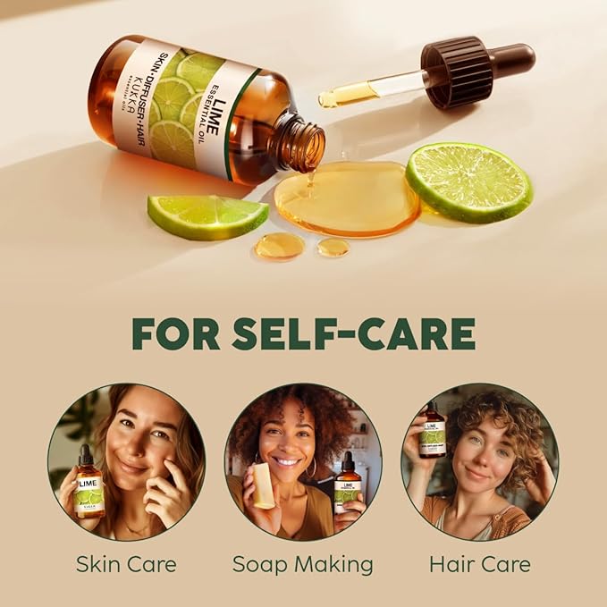100% Pure Lime Oil - 4 Fl Oz Lime Essential Oil for Hair, Skin, Diffuser, Aromatherapy & DIY Soap Making Scent