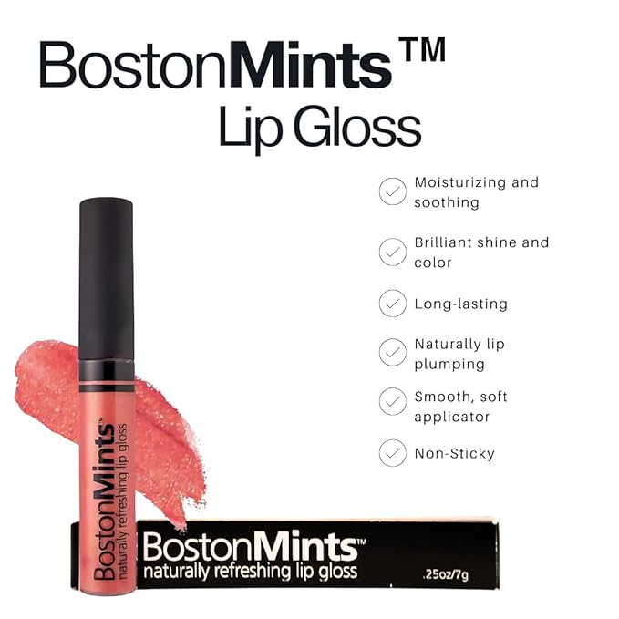 Boston Mints Vineyard Bluff Lip Gloss (.25oz) Vegan, Gluten-Free, Cruelty-Free Formula With Aloe, Vitamins C & E, Spearmint Extract and a Sheer Shine Finish for Soft, Fuller-Looking, Hydrated Lips