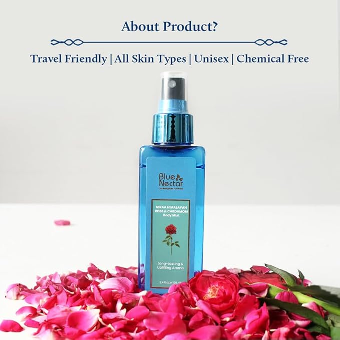 Blue Nectar Maharani Rose Attar Mist with Cumin & Sandalwood | Long-Lasting Perfume Mist for Women | Floral Essence | Travel-Friendly Body Mist Spray (3.38 Fl Oz)