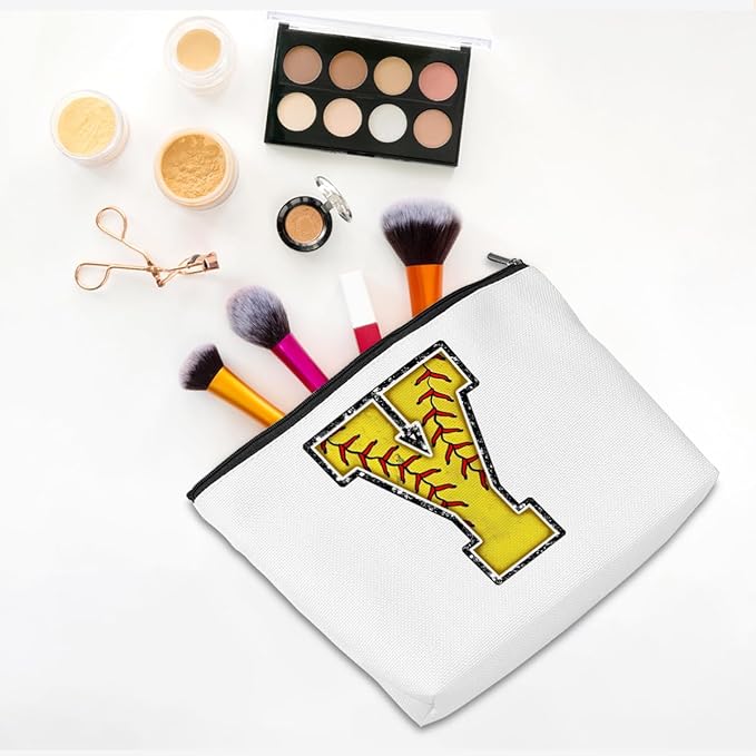 Softball Gifts Initial Y Makeup Bag Softball Gifts for Team Cosmetic Bag