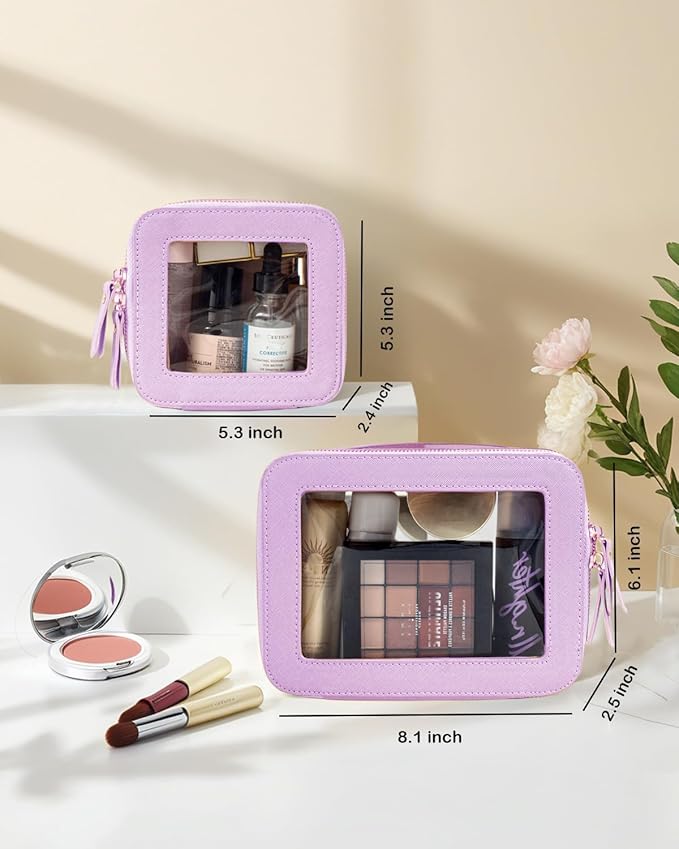 FFpaw Clear Makeup Bag Set, Purple Makeup Bag TSA Approved Toiletry Bag Small Cosmetic Travel Bag Cute Makeup Pouch Mini Makeup Case Car Organizer Car Essentials for Women American Mahjong Bag