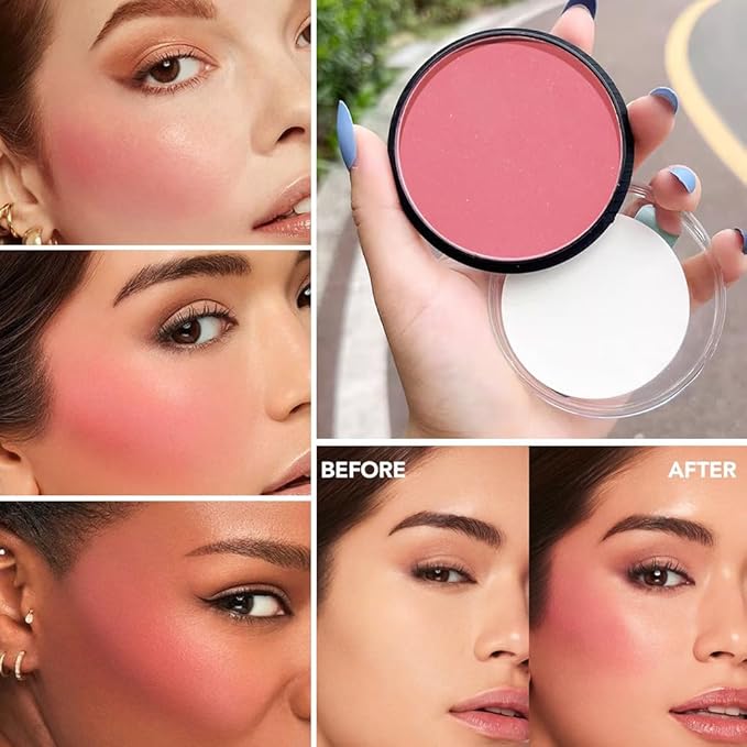 HHLTOH Natural Single Matte for Face Cheeks Blush with Makeup Powder Puff, Warm Orange Red Monochrome Blush Cream Powder Makeup Palette Blushes Long-lasting Blendable Foundation for Women Every Day 04