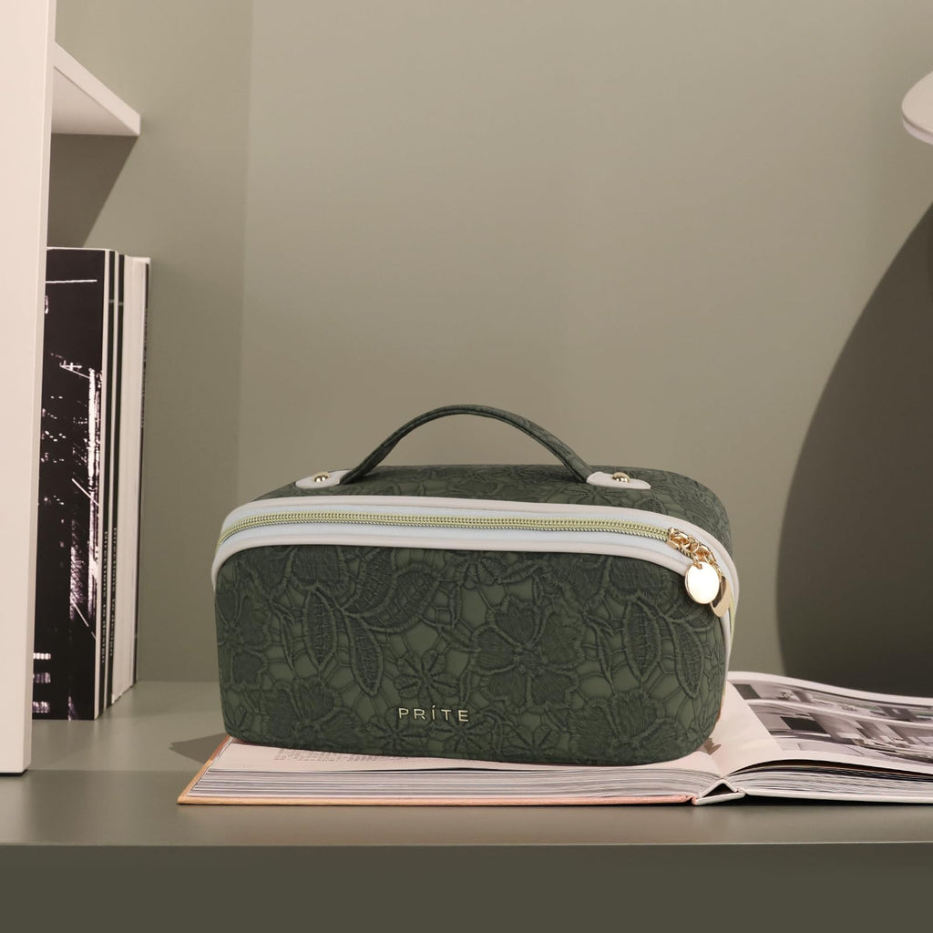 Prite Makeup Bag Travel Toiletry Bag Open Flat Cosmetic Organizer for Women