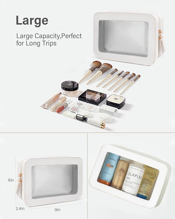 LETGO Clear Sunscreen Bag SPF Beach Vacation Essentials Waterproof Summer Pool Must Have Accessories for Women Teen Girls,Sunscreen Skincare Pouch Bag Organizer Toiletry Pouch(White, Standard + Mini)