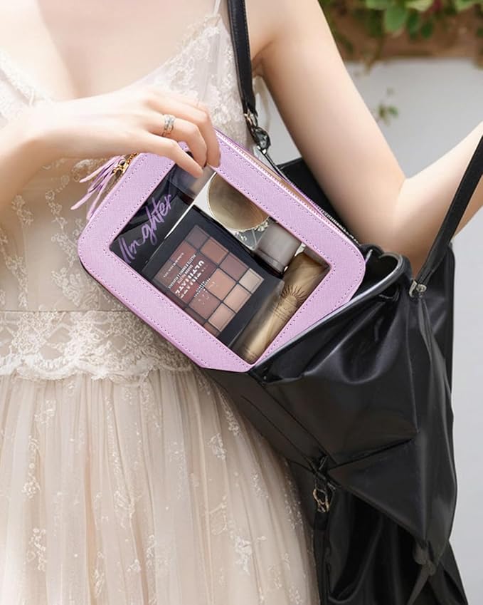 FFpaw Clear Makeup Bag Set, Purple Makeup Bag TSA Approved Toiletry Bag Small Cosmetic Travel Bag Cute Makeup Pouch Mini Makeup Case Car Organizer Car Essentials for Women American Mahjong Bag